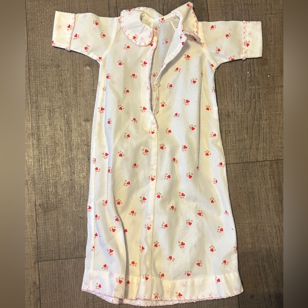 Vintage 1970 handmade bay layette gown heart print with a Peter Pan collar